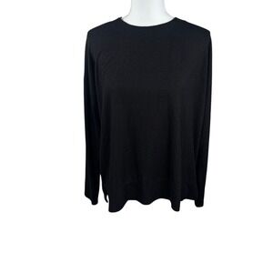 Lucky Brand Long‎ Sleeve Sweater Top Size L Black Soft Lightweight Crew Neck